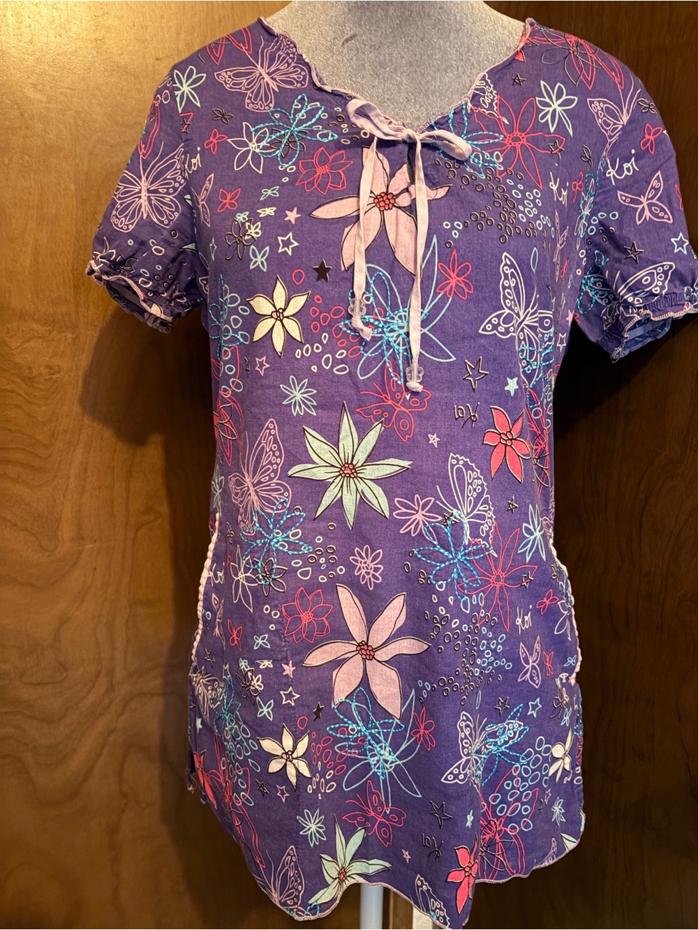 koi Purple Floral Butterfly Tie-Front Tunic